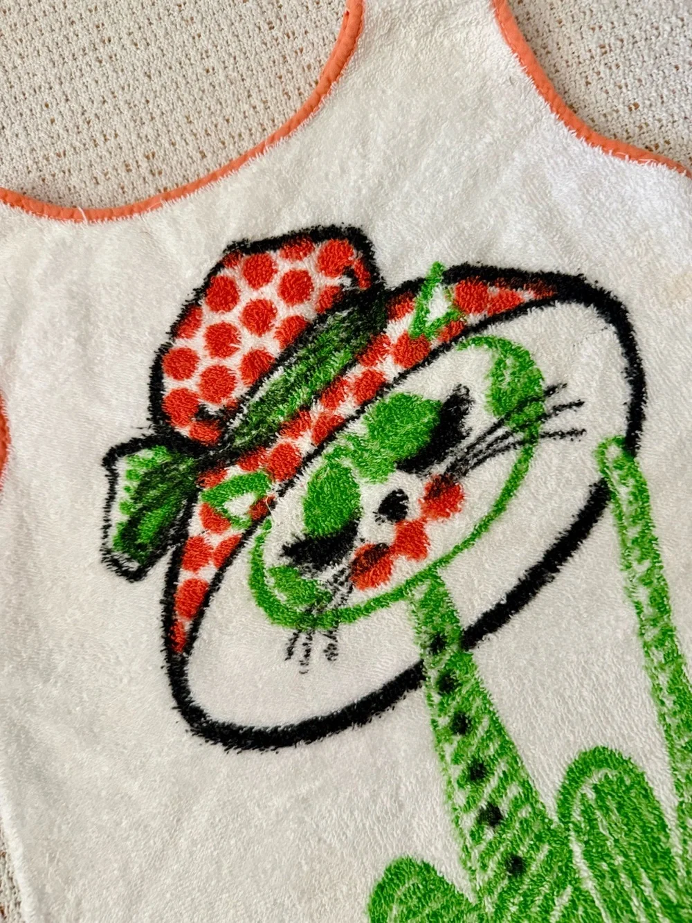 Vintage Anthropomorphic Cartoon Cat Terry Cloth Children's Smock Mid Century